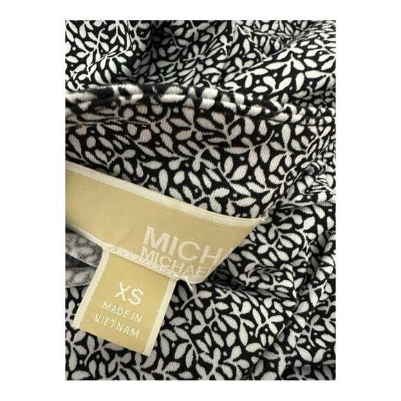 Michael Kors Tank Sheath Dress XS black white print laceup v neck slinky stretch - Picture 3 of 11